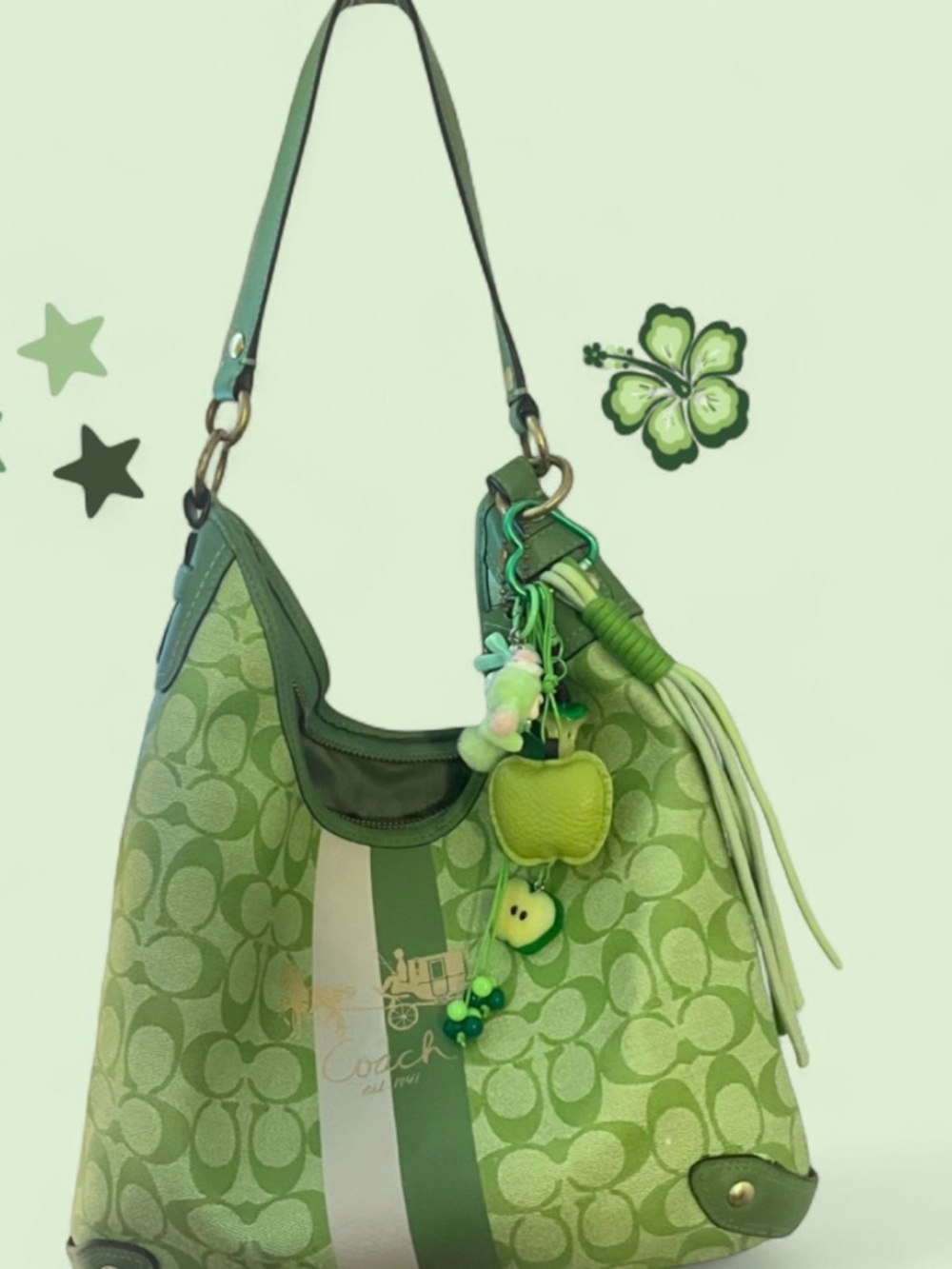 Coach Green Signature Stripe Shoulder Bag